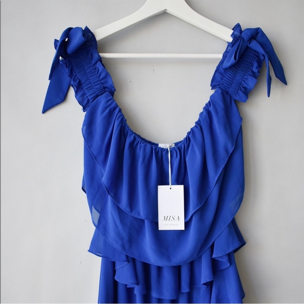NWT MISA Los Angeles Isidora Dress Sz L Tiered Ruffle Off Shoulder Midi Romantic - Picture 6 of 12